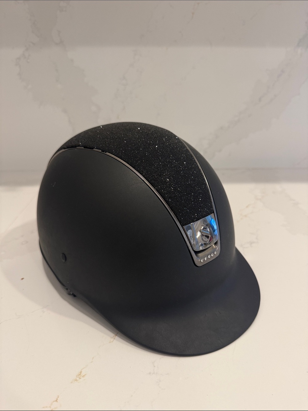 Miss Shield Large Limited Edition Sparkle Black Helmet with Decorative Crest